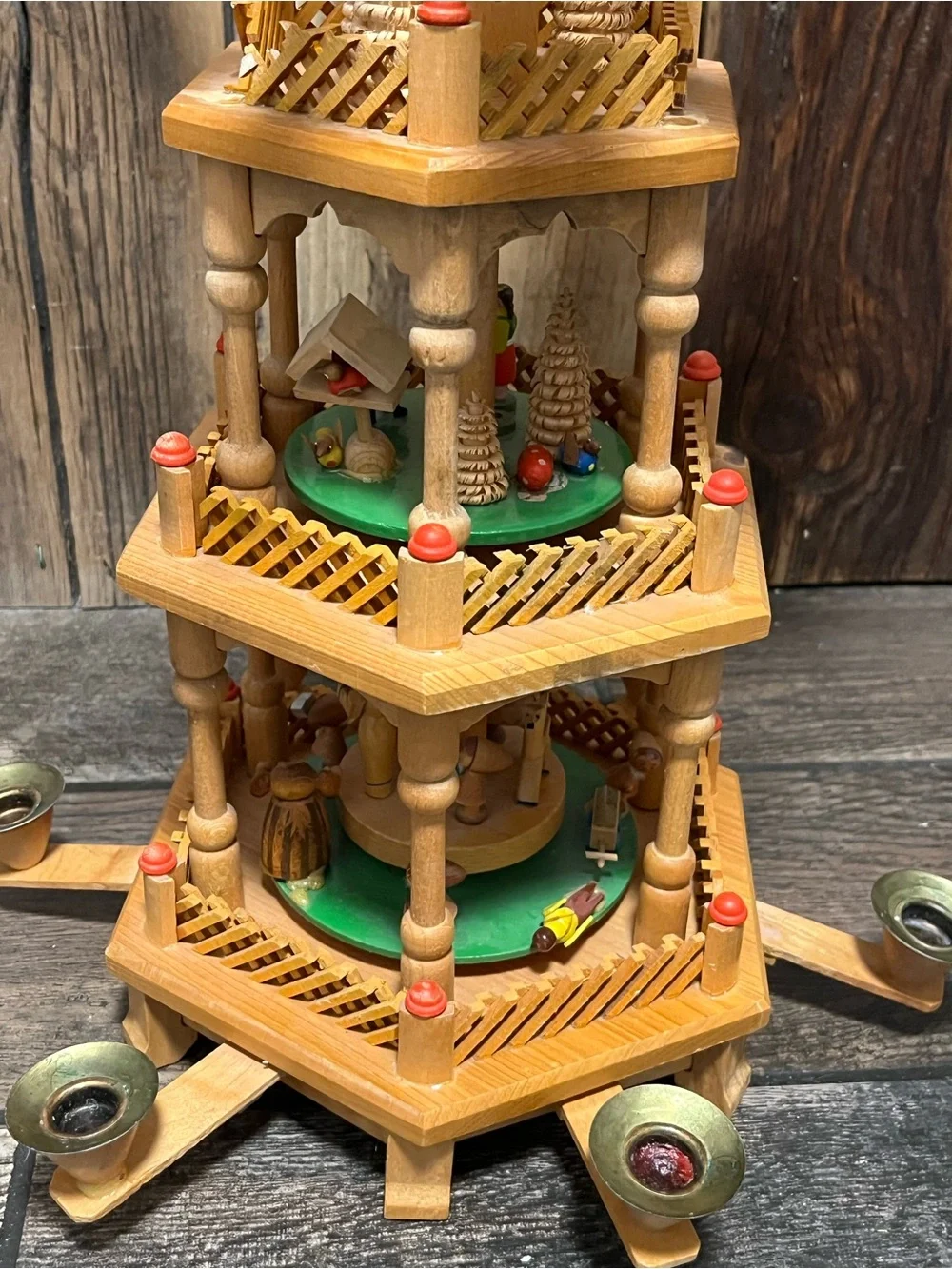 Wooden Christmas Pyramid Carousel - Natural Wood Finish